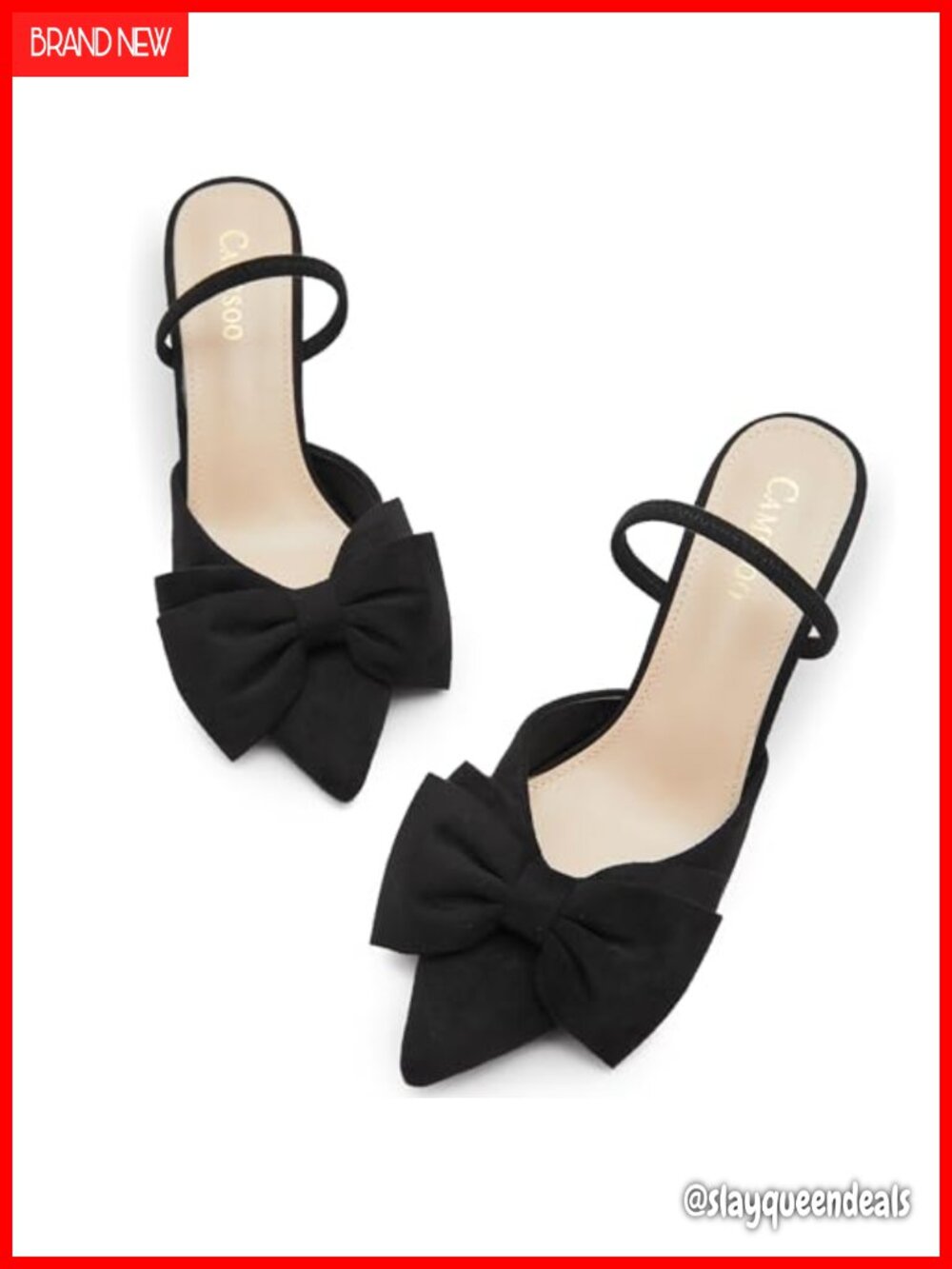 Suede Bow Pointed Toe Slingback Kitten Heels Pumps with 3.54" Heel - Picture 4 of 6